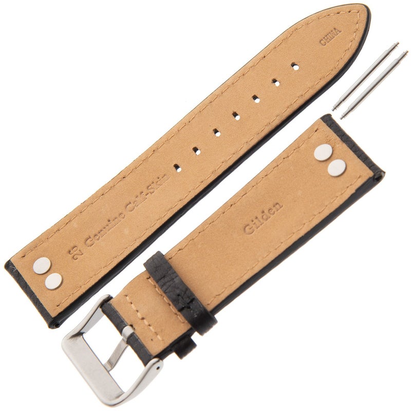 Gilden 22-26mm Men's Industrial-Style Flat Stitched Black Calfskin Watch Band SLS61-0124 (24 millimeter end width, Black) - Image 3